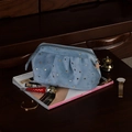 Light blue velvet cosmetic bag with gold star patterns and a star-shaped zipper pull - Baroque Blue - Medium Shell Style