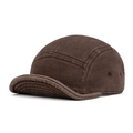 Short brim dark brown five-panel camping cap made of vintage twill cotton fabric - Coffee