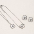 Conjunto de joyas de acero plateado con colgantes cuadrados de nácar y mariposa - Color Acero