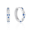 Orecchini a cerchio in argento s925 con zirconi blu e motivo a stella inciso - Zircone Blu - Colore Oro Bianco