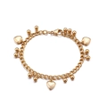 Golden titanium steel link bracelet featuring heart pendants and bead charms for women - Gold (KB109900-Z)