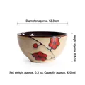 Japanese ceramic rice bowl featuring red plum blossom design and cream glaze finish - 4.8 Inch / Red Plum Stone