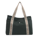 Borsa tote verde scuro con tracolla intrecciata stile etnico e tasca con bottone in metallo - Verde Scuro