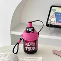 Purple transparent creative plastic tea cup with pink lid and black cartoon figure mascot - 550ml / Rose Red