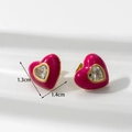 Rose red heart-shaped stud earrings with gold plating and sparkling zircon stone - ER-1007 Rose Red Zirconia Heart Studs