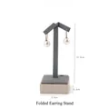 Detail of grey velvet T-bar earring display stand with square base for jewelry display - Bent Earring Stand