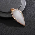 Arrowhead pendant with white crystal stone and gold plated edges for DIY jewelry - Gold Edge White Jade Arrowhead (21*45mm) - Pendant Only