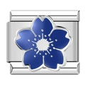 Italian charm link in silver stainless steel with blue enamel cherry blossom flower - Blue Enamel Sakura Style (C1154)