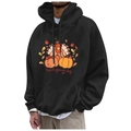 Black Thanksgiving hoodie for men and women featuring colorful turkey pumpkin print - S / Black Turkey Print (28)