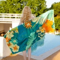 Tropical floral quick-dry beach towel featuring vibrant leaf prints for summer pool use - Youthful Elegance