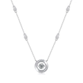 Elegant 925 sterling silver necklace with a dancing central stone and pavé diamond frame - (s925 Silver + Moissanite Sn12873-50mm/50 Points) / Chain Length 40cm + 5cm (extension Chain)