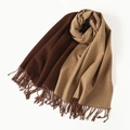 Two-tone dark brown and khaki double-sided faux rabbit fur scarf with tassels - Coffee & Camel