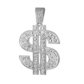 Iced out silver dollar sign pendant with sparkling rhinestones on cuban link chain - Silver Pendant Only