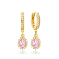 Macro detail of S925 silver stamp and pink oval zircon in 18K gold plated earring - Pink