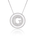 Letter G round pendant necklace with zircon embellishment in platinum finish - Silver/Letter G