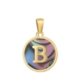Pendentif doré avec la lettre B sur un motif texturé rose bleu et vert chic - B-Coquille Multicolore