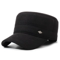Casquette plate d'hiver noire en tissu lainage avec emblème métallique pour hommes - Réglable / Noir