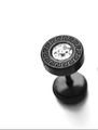 Black round stainless steel stud earring with Greek key pattern and clear crystal center - Round Zirconia Dumbbell Stud Earring (MS-555) / Black