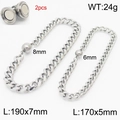 Set aus zwei silbernen Edelstahl-Panzerarmbändern mit Magnetkugelverschluss - Sechsseitige Schleifkette (Kleine Größe) / Stahlfarbe