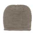 Detailed view of the horizontal knit texture and rolled edge of the brown beanie hat - M (56-58cm) / Khaki