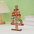 Detalle de árbol de Navidad de madera para mesa con hombre de jengibre y patrones festivos - HB1891-C (Soporte de Hombre de Jengibre)