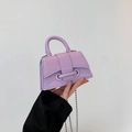Mini lavender beaded chain square handbag with pebble leather texture for women - Purple