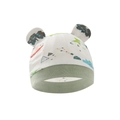 Berretto neonato bianco con stampa dinosauri spazio e bordo verde elastico con orecchie - Cappello Piccolo Dinosauro Colorato