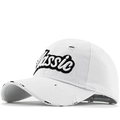 Classic letter embroidered cotton baseball cap with distressed white fabric finish - White