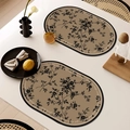 Waterproof leather oval placemat with floral patterns and English decorative text - Oval / 4 Pieces / French Vintage Style-N