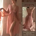 Pink sheer lace long-sleeved nightgown robe in soft floral mesh for romantic sleepwear - One Size / Tops / Separate Robe / Apricot