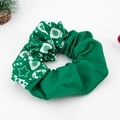 Christmas velvet hair scrunchie with green snow patterns and bells in soft fabric - Christmas Print 03# Green