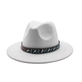 Classic white wool felt fedora with a wide brim and ethnic beaded leather band - M (56-58cm) / White