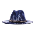 Chapeau fedora en laine tie-dye bleu et blanc avec une chaîne dorée élégante - M (56-58cm) / Tie-Dye Bleu et Blanc