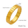 4mm high polished stainless steel ring with modern rectangular grid pattern for women - US 6 / Gold