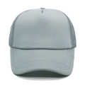 Detailed view of light gray mesh trucker hat featuring breathable panels and fine stitching - Light Gray