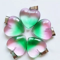 Set of five pink and green gradient heart-shaped crystal pendants with metal clasps - Pink Green Glass