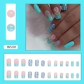 Blue and pink gradient press-on nails with butterfly patterns and glitter accents - Glacier Butterfly (W508)