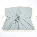 Sage green double-layer cotton muslin baby swaddle blanket with off-white tassels - 100*120 cm / Baby Blue