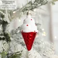 Christmas snowman ice cream tree ornament with white frosted balls and red cone - Ice Cream
