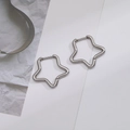 Minimalist silver star hoop earrings in polished titanium steel for women fashion - Silver Hollow Star Hoop