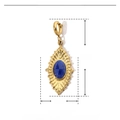 Detail view of gold stainless steel pendant with blue natural stone and size dimensions - Oval Vintage Blue Stone Pendant