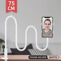 White 75cm flexible long arm phone holder with secure screw-on clamp for desk or bedside - Spiral Phone Model / White
