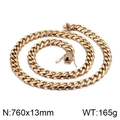 Collana cubana da 13mm in acciaio inossidabile dorato con fibbia in diamanti bianchi - Collana (KN35978-K) / 760x13mm / Oro