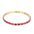 Luxurious gold chain bracelet featuring rectangular red zircons and a secure folding clasp - Red Baguette Cut Style (KB167198-KFC) / Gold