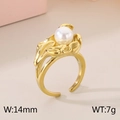 18K gold plated titanium ring featuring a wavy petal design and a round white pearl - Gold (KR111437-GC)