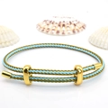 Detail of adjustable blue and gold braided rope bracelet with metallic clasp and shells - 2mm Semi-finished (Single End Fixed) / Blue-Khaki
