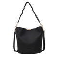 Sac seau noir minimaliste avec poignée tressée et détails métalliques dorés chic - Noir