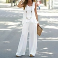Ensemble décontracté deux pièces pour femmes avec haut sans manches blanc et pantalon large - S / Blanc