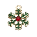 Ciondolo a fiocco di neve in smalto verde con bordo dorato e strass rosso per DIY - Fiocco di Neve Verde (12514) / 1 Pezzo/Confezione (16x21mm) / Verde e Oro