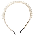 Elegant gold metal headband with various sized white pearls in a retro minimalist style - 678001 Gold Frame Scattered Pearl